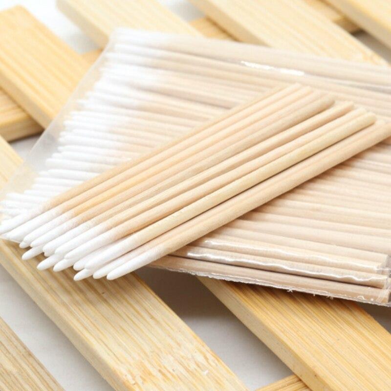 100 штук безворсовых микрощеточек Kapok Bud тампон для ухода за наращенными ресницами деревянная палочка косметический ватный тампон инструмент для удаления клея