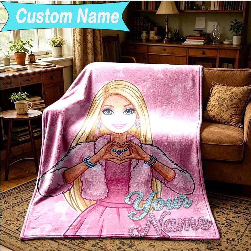 1PC Custom Name Blanket Pink Princess Adventure Flannel blankets Patterns Throw Blanket All-Season Soft Gift for Couch, Bed, Camping, Birthday gifts