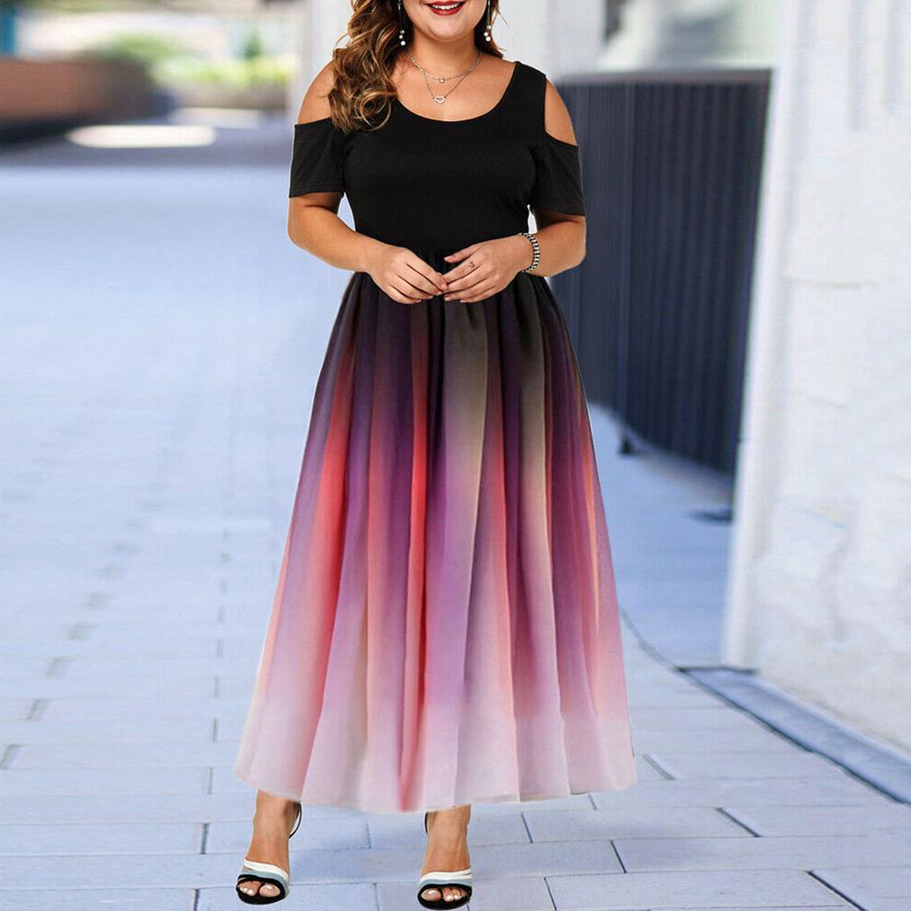 (L-6 XL) Женское элегантное градиентное платье больших размеров с коротким рукавом, тонкое вечернее платье макси, вечернее коктейльное вечернее платье