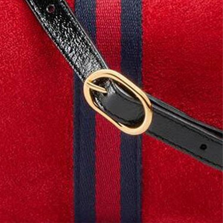 Gucci Ophidia Stripe Web Suede Patent Trim Camera Bag Women Shoulder Bag Red Black 517350-0KCDG-8670