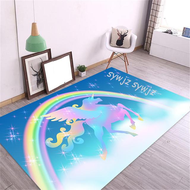 3d Unicorn Pattern Floor Mat Home Antifouling Rectangular Carpet Wedding Kitchen Living Room Dining Table Coffee Table Mat