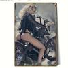 2D Flat, 1pc Vintage Metal Sign | A Woman In Sexy Faux Leather Riding a Motorbike | 20*30cm/8*12inch | Suitable for Living Room