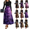 Women's Fashion Casual Belted Long Sleeve Round Neck Halloween Printed Elegant Temperament Dresses