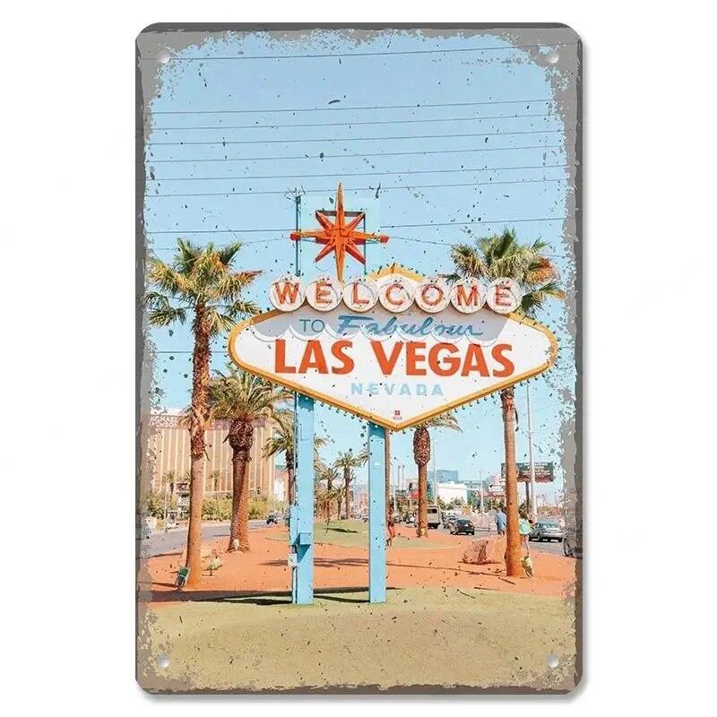 Welcome To Las Vegas Plaque Metal Tin Signs Vintage Decor Nevada Casino Metal Posters Wall Art Decor