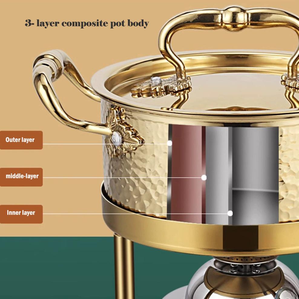 Кастрюля из нержавеющей стали 304 с двумя ручками, утолщенная, с чеканным узором, одинарная кастрюля с крышкой, домашняя самонагревающаяся кастрюля для тушения, посуда