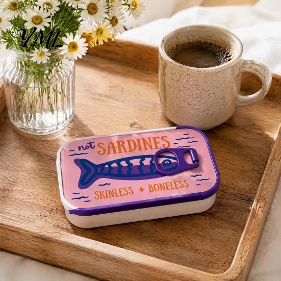 Compact Jewelry Travel Box Case with Fishbone Storage Bracket, Portable Sardine Tin Lightweight for Box, Container And Commuting Fun Design Organizer