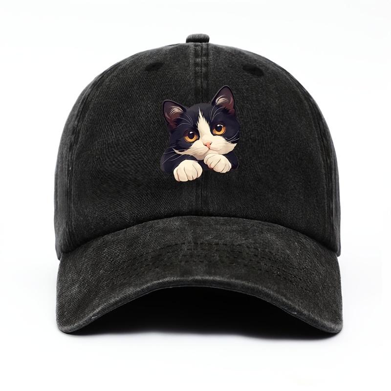 Tuxedo Kitten Peeking Baseball Cap Polyester Casual Unisex Adjustable Outdoor Hat for Cat Lovers