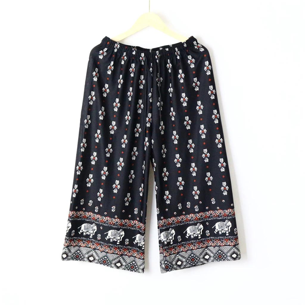 Капри Слоны Укороченные Брюки Регулируемый Эластичный Пояс Веревка Свободные Штанины Женские Мужские Унисекс Принт Таиланд Повседневная Уличная Одежда Пляжная Бохо Ретро Винтаж