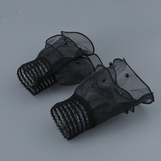 Yousheng 1 пара женских манжет на запястье, прозрачное кружево, эластичные, декор из искусственного жемчуга, противоскользящие, с оборками, украшение на запястье, однотонные, принцесса, накладные манжеты