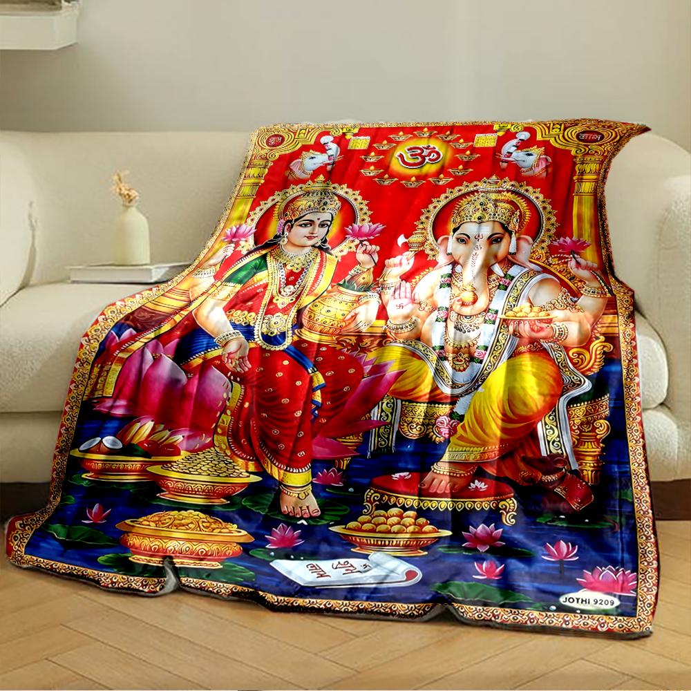 Colorful Hindu Deity Artwork on BlanketFlannel blanket for bedroom, living room, sofa, and nap