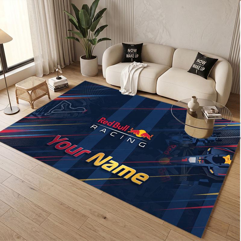 Custom Rug Red Bull Racing Pattern Print Name Text Soft Non‑Slip Floor Carpet for Home Indoor Decoration