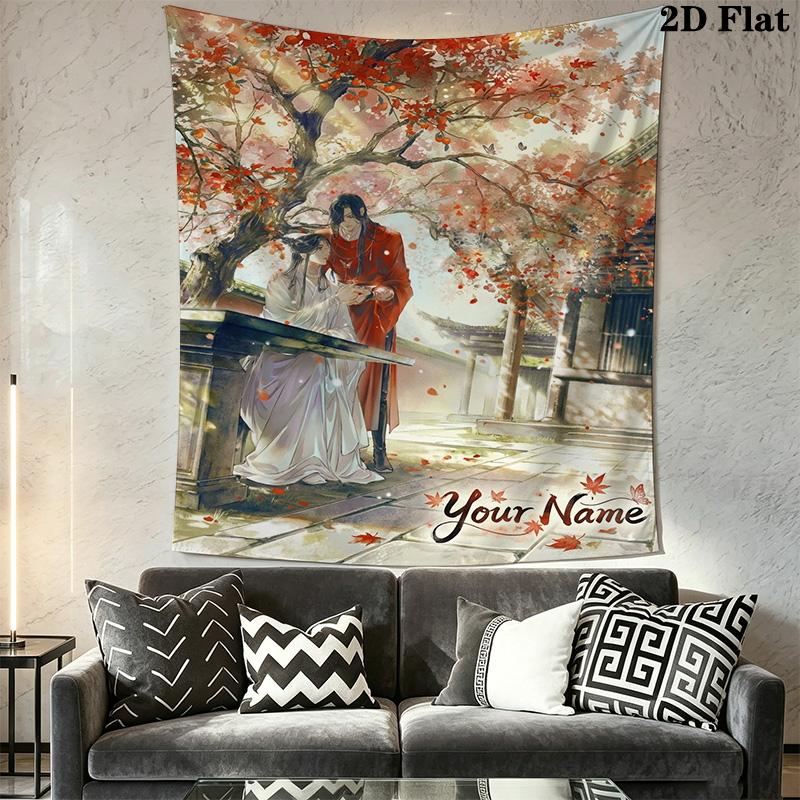 Name Custom Xie Lian and Hua Cheng Wall Tapestry Aesthetic Wall Hanging Printed Fabric Blanket Decorative Tapestries for Bedroom Living Room Home Deco