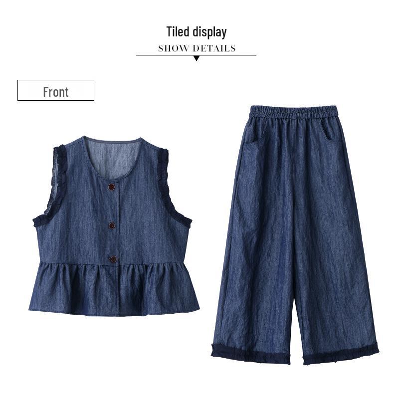 Stylish Summer 2025 Denim Jacket & Wide-Leg Pants Set