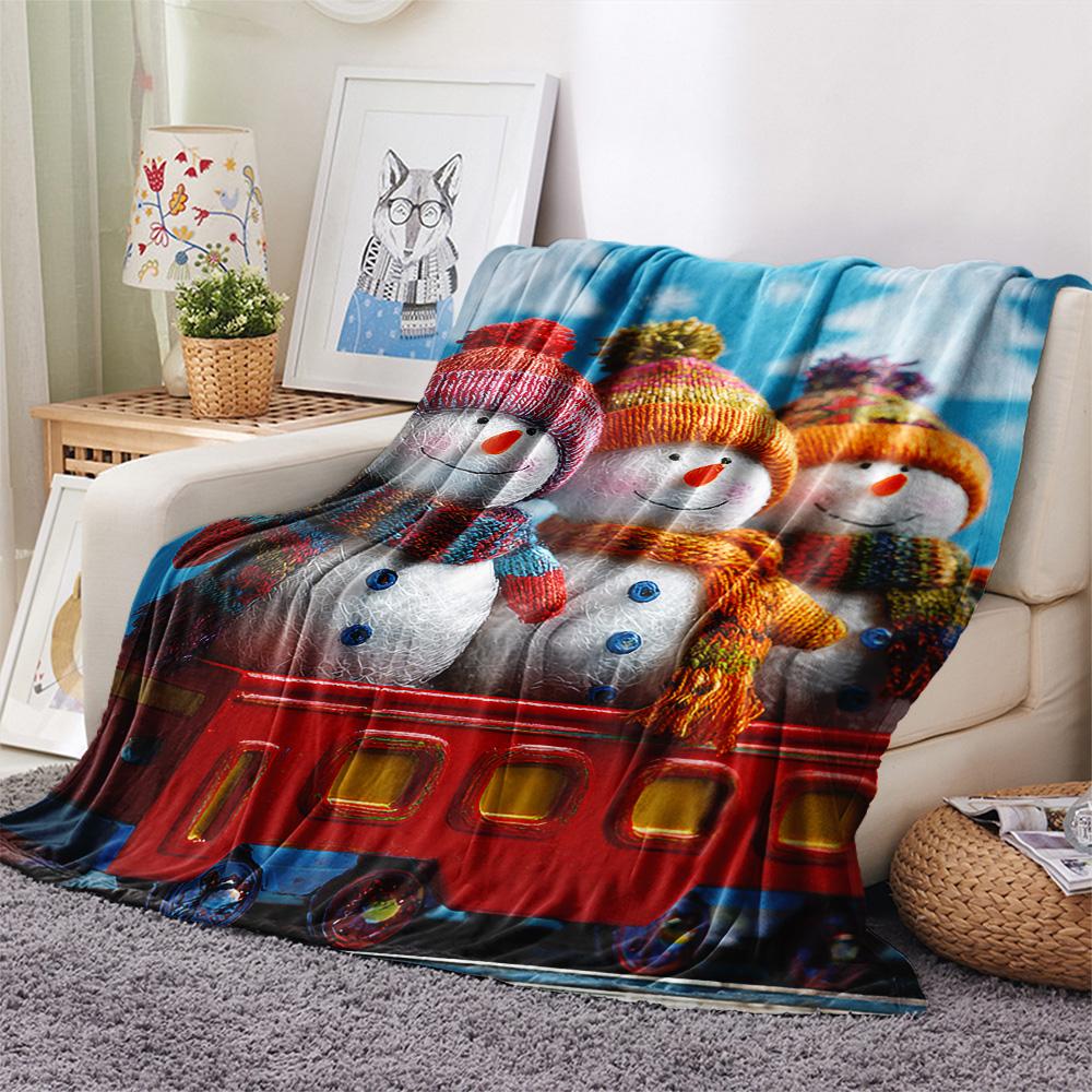 snowmen Print Flannel Blanket, High quality Comfortable for All Seasons, Home Decor, Warmth and Comfort, Perfect for Christmas Gifts