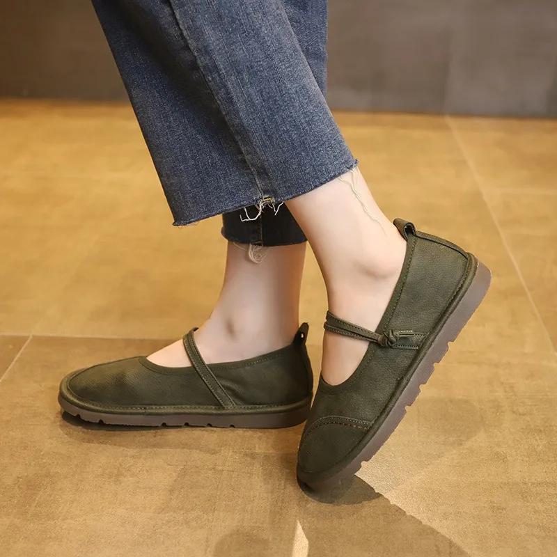 Fashion Female Ethnic Style Loafers Women Flats Retro Mary Jane Shoes Elegant Fashion Barefoot Comfortable Leather Stitching Sneakers