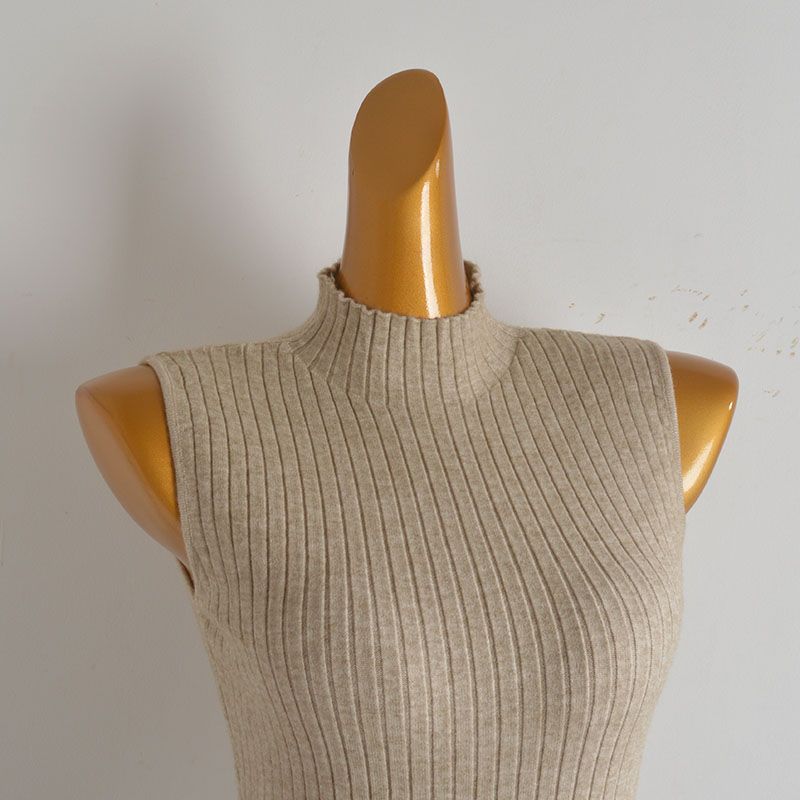 Pure Desire Style Sexy Half Turtleneck Sleeveless Knitting Dress Women's Autumn New Arrival Silm Slim Looking Sheath Fashion Long Skirt