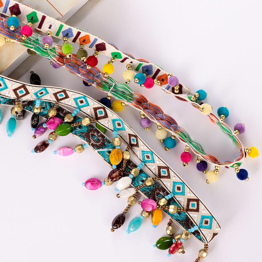 1yard Dress Costume DIY Craft Fabric Pompom Bohemia Ribbon Tassel Lace Trim Embroidered