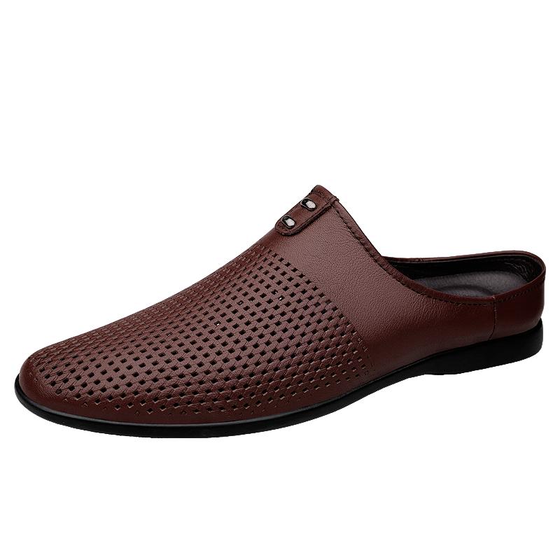 Fashion British Style Retro Brown Men's Leather Casual Shoes Versatile for Commuting Flat Bottomed Loafers Anti Slip Men's Driving Shoes