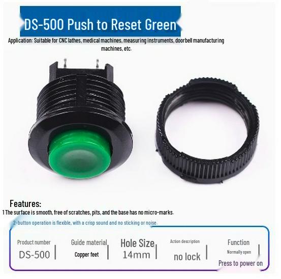 DS-500/DS-5016*6 Мгновенный, Нажимной, Нормально разомкнутый, Самовозвратный, Боковое крепление, Кнопочный переключатель, 14 мм.
