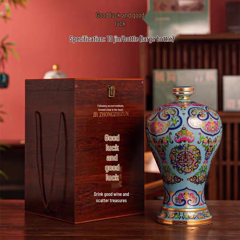 Изысканный орнамент-кувшин для вина с эмалью cloisonне в стиле «Фамиль Роуз», вместимостью 1 цзинь/5 цзиней