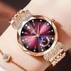 Fashion Rose Gold Ladies Solid Steel Strap Waterproof Watch Luxury Diamond-bow Buckle Watch Sun Moon Stars Ladies Clock