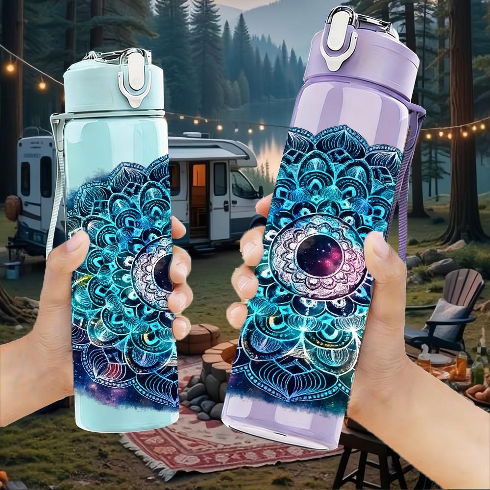 1PC Swirl Mandala Psychedelic Art Print 750ml Color Plastic Sports Water Bottle Leakproof Flip Straw Lid Suitable for Sports Office Home Use