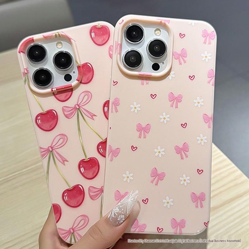 Розовый Бант Вишня Чехол на Весь Экран для Телефона для iPhone 11/12/13/14/15/16/17 PROMAX