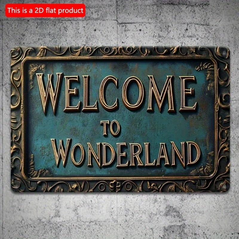 2D Flat Wooden Sign 30*20cm "Welcome To Wonderland" Vintage Wooden Sign Retro Wooden Wall Decor Ideal for Garage Porch Cafe Bar Indoor Outdoor Spaces