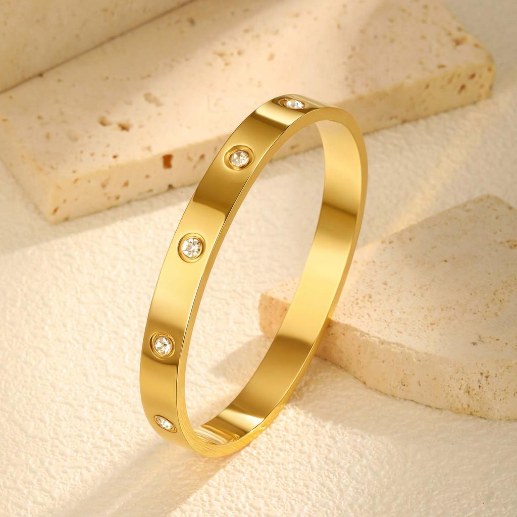Luxurious Cubic Zircon Openable Bracelet for Women ,Stainless Steel Round Bangle Bracelets,Charm Jewelry Gifts