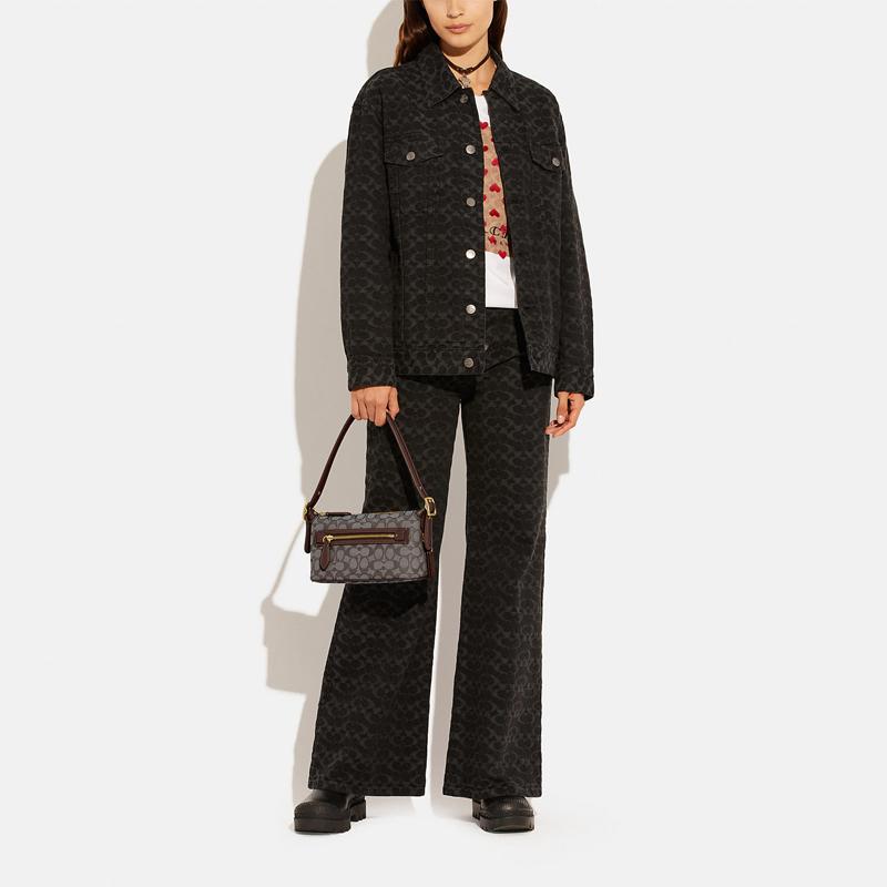 New COACH Demi Jacquard Fabric With Recycled Leather Shoulder Bag Handbag Medium Size Women's Brown CE736-B4S0M