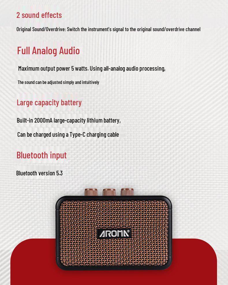 AROMA AG04 Мини Bluetooth Перезаряжаемый Гитарный Динамик - Портативный Уличный Динамик для Духовых Инструментов