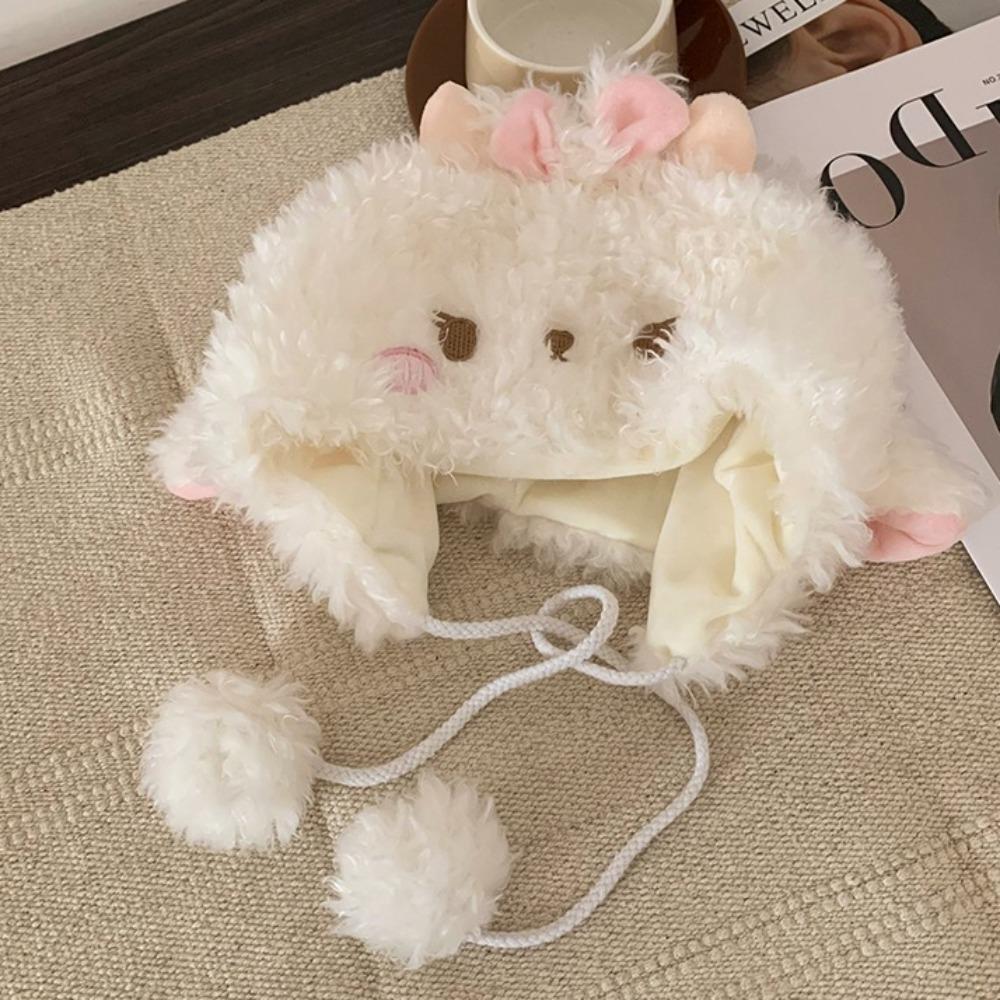 Fluff Sheep Ear Bucket Hat Soft Dome Hat Y2K Plush Pullover Hat Outdoor
