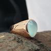 Pear Cab Aquamarine Gemstone 925 Sterling Silver Rose Gold Overlay Ring Jewelry, Unisex Signet Gift Ring