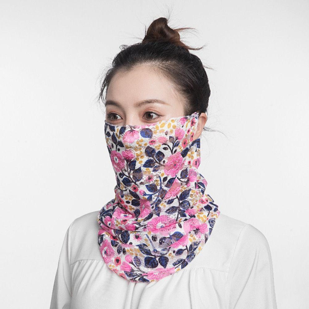 Floral Silk Scarf Ice Silk Neck Guard Scarf Summer Veil Women