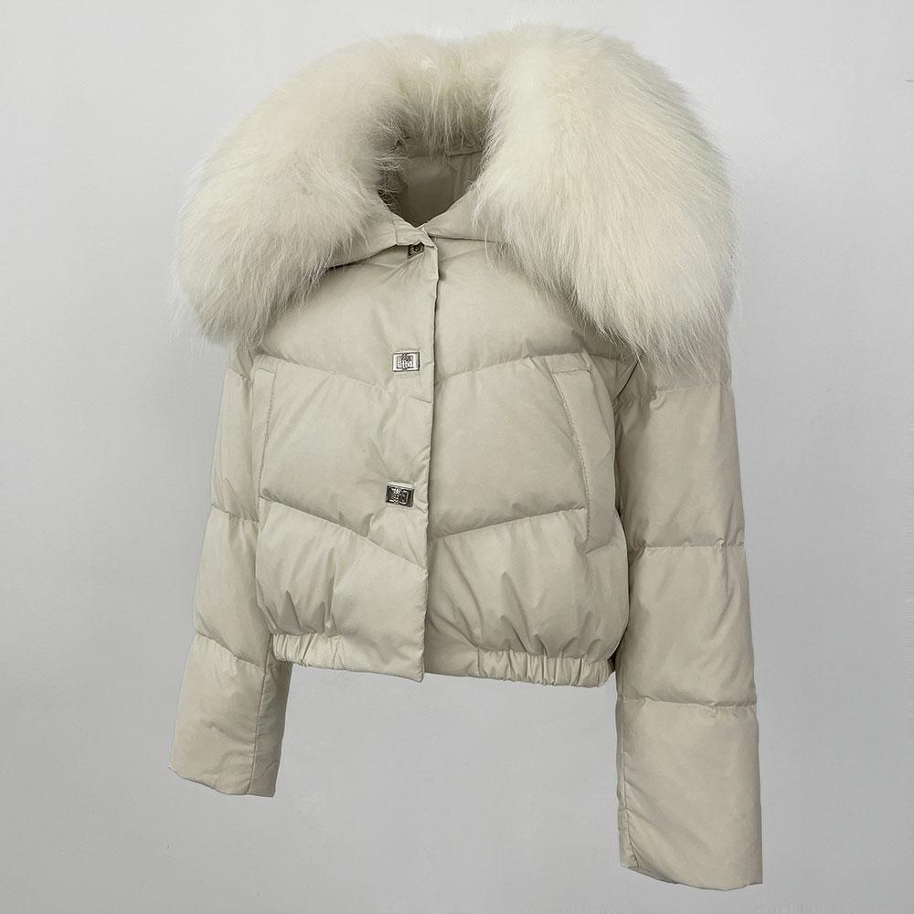 OFTBUY Зимняя куртка женская большая с воротником из натурального меха енота, натуральное толстое теплое пуховое пальто, короткая верхняя одежда, уличная одежда, свободная повседневная одежда