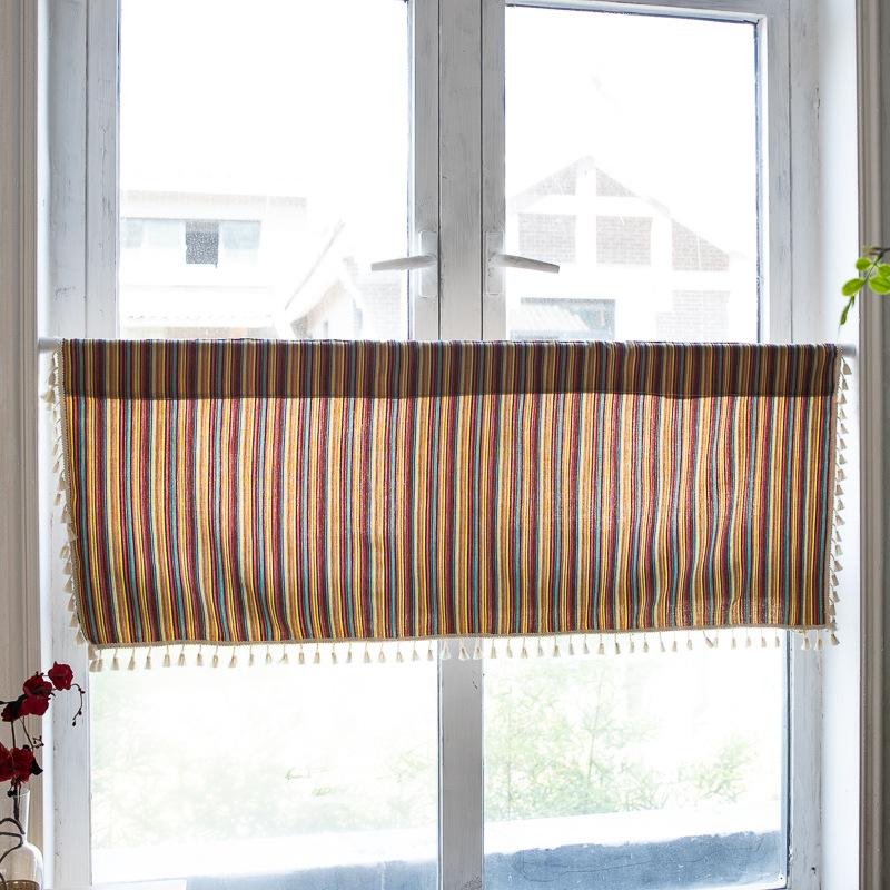 Bohemian Kitchen Curtains Farmhouse Cotton Linen Tassel Translucent Geometric Cabinet Decoration Bedroom Short Curtain