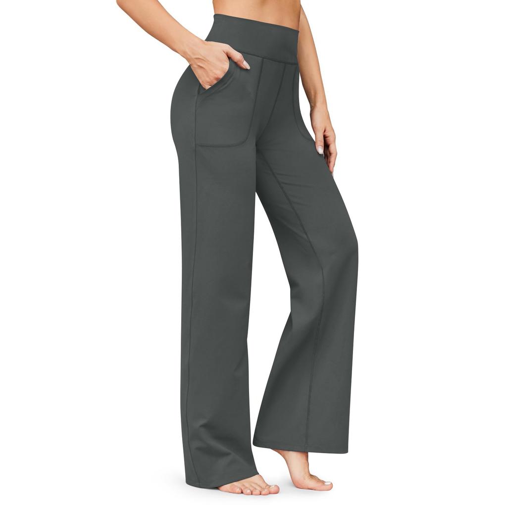 Широкие брюки для женщин, брюки для йоги, спортивные штаны с высокой талией и карманами, эластичные брюки, удобные спортивные спортивные штаны для тренировок