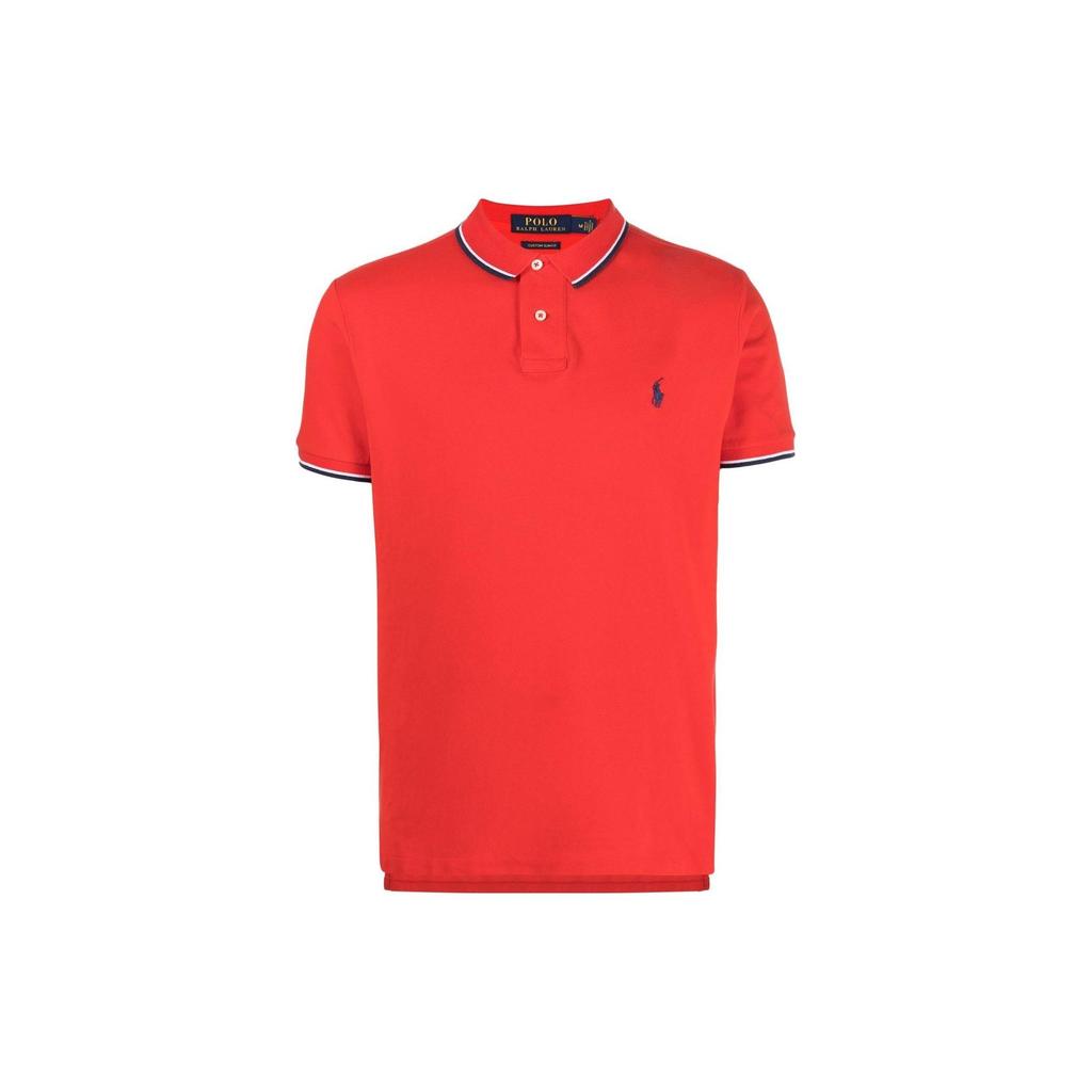 Polo Ralph Lauren Однотонная рубашка-поло с вышитым логотипом и полосатой отделкой, с коротким рукавом, мужские топы 710842621-004