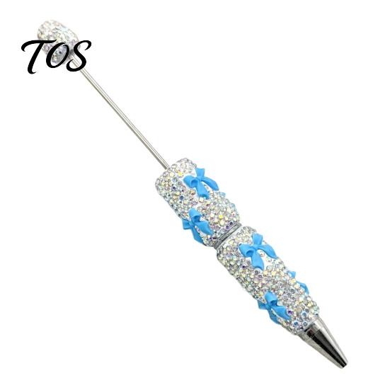 Gift Pen for Women Glitter Beadable Ballpoint Pen, Rhinestone Bow Beaded Handmade DIY Decorative Writing Bling Black Ink Pens Making, School