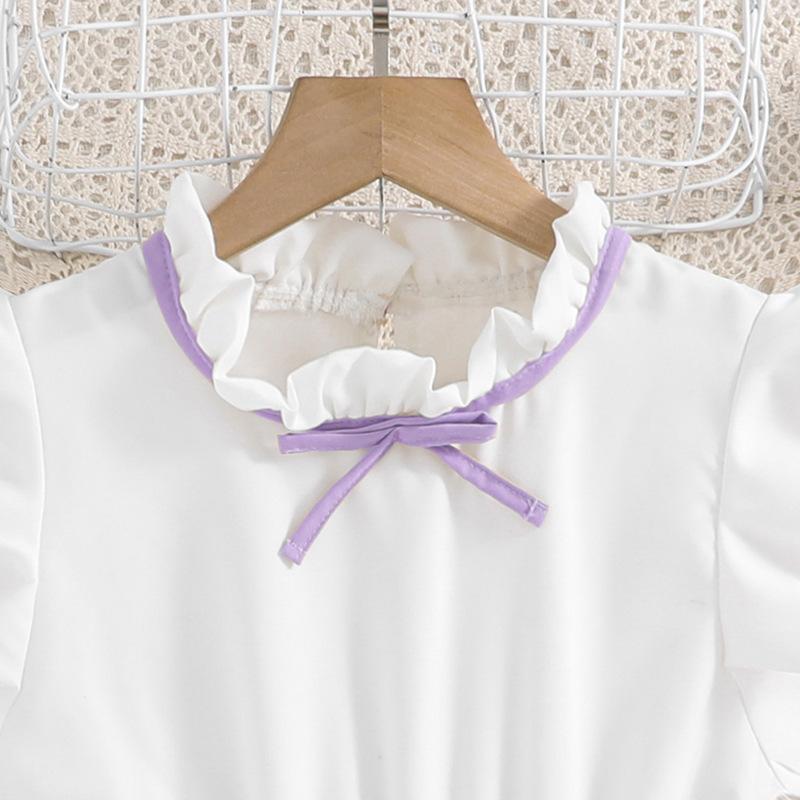 Платья для девочек 8-12 лет Одежда для девочек Весна и лето Новые платья принцесс с рукавами-крылышками и цветными блоками