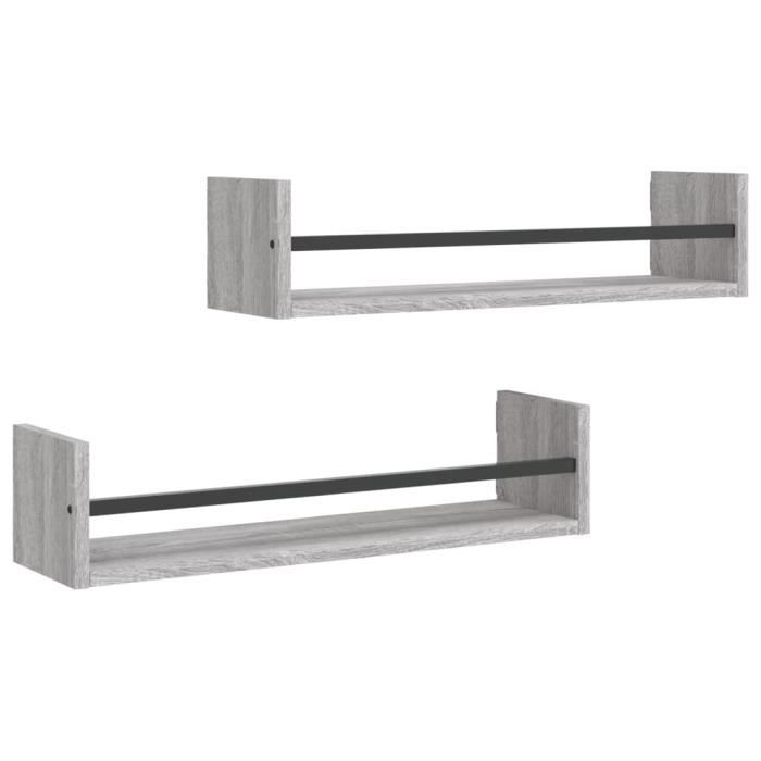 VidaXL Wall Shelves with Bars 2 Pcs Sonoma Grey 60x16x14 Cm 835437