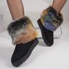 Роскошные женские зимние угги из пушистого меха смешанных цветов 2025, черные меховые ботильоны на платформе, брендовый дизайн, обувь из искусственного меха 41