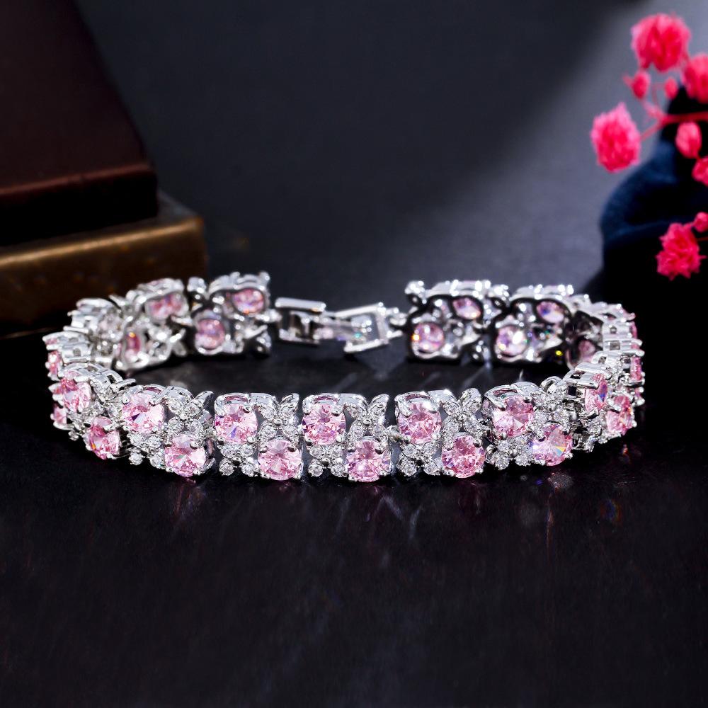 Exquisite Zircon Jewelry Micro-Inlaid Sapphire Flash Diamond Plated White Women'S Bracelet Direct Sales