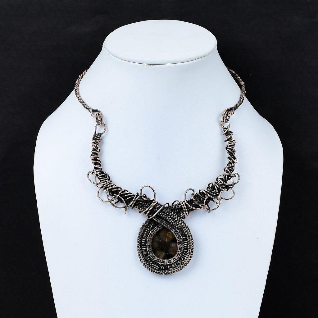 Ожерелье из хиастолита, обернутое медной проволокой, ювелирные изделия из драгоценных камней, регулируемое ожерелье, ручная работа, медные украшения, подарок для женщин, изящные ювелирные изделия