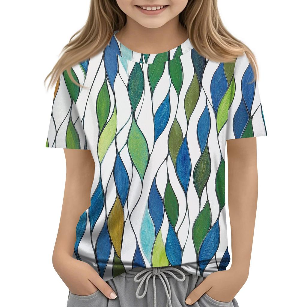 Летний топ с круглым вырезом и 3D-цветочным принтом, модные повседневные футболки с короткими рукавами для девочек