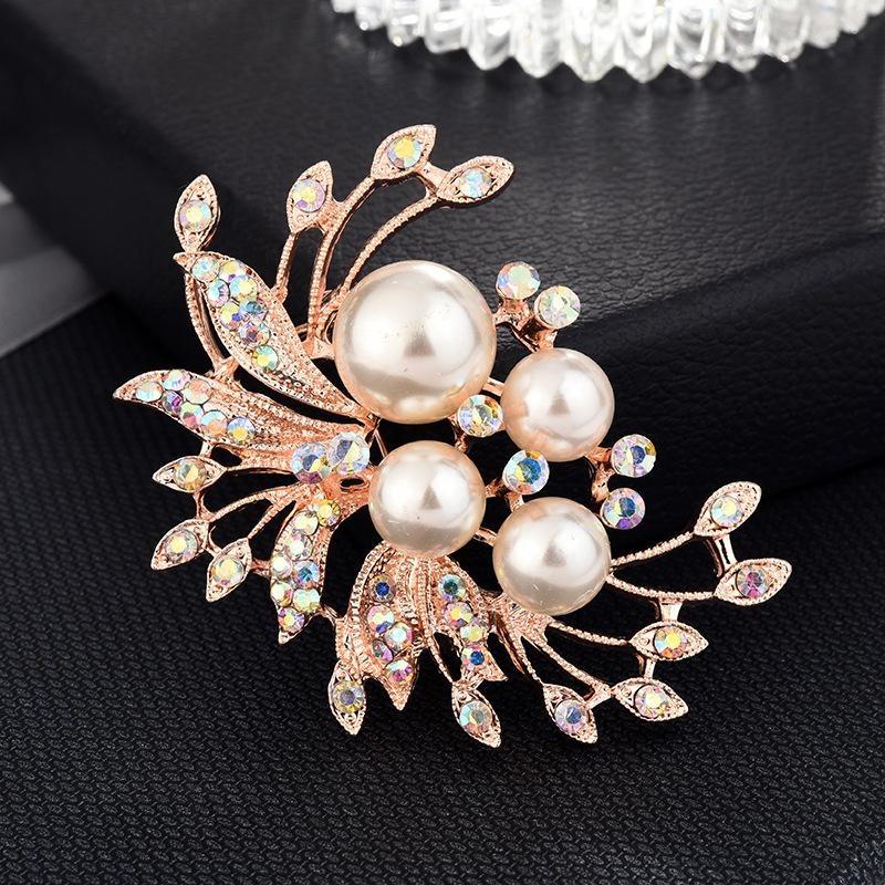 Brooch High-End Niche Silk Scarf Buckle Alloy Diamond Coat Pearl Corsage Pin Accessories