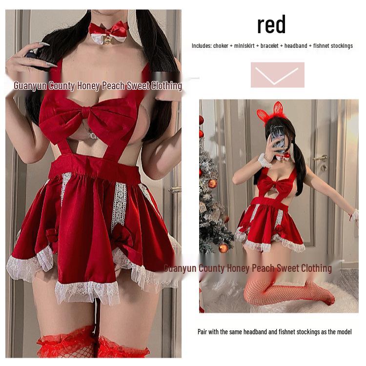 Pure Desire Red Backless Lingerie Set: Festive Christmas & New Year Maid Dress