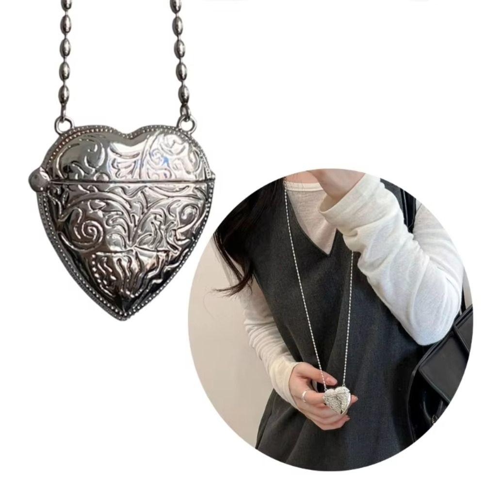 Photo Pendant Heart Locket Necklace Zinc Zinc Alloy Metal Photo Box Pendant Sweater Chain