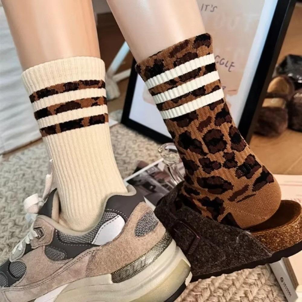 Soft Fabric Crew Socks Striped Pattern Mid-Calf Socks Fashion Casual Socks Daily Wear