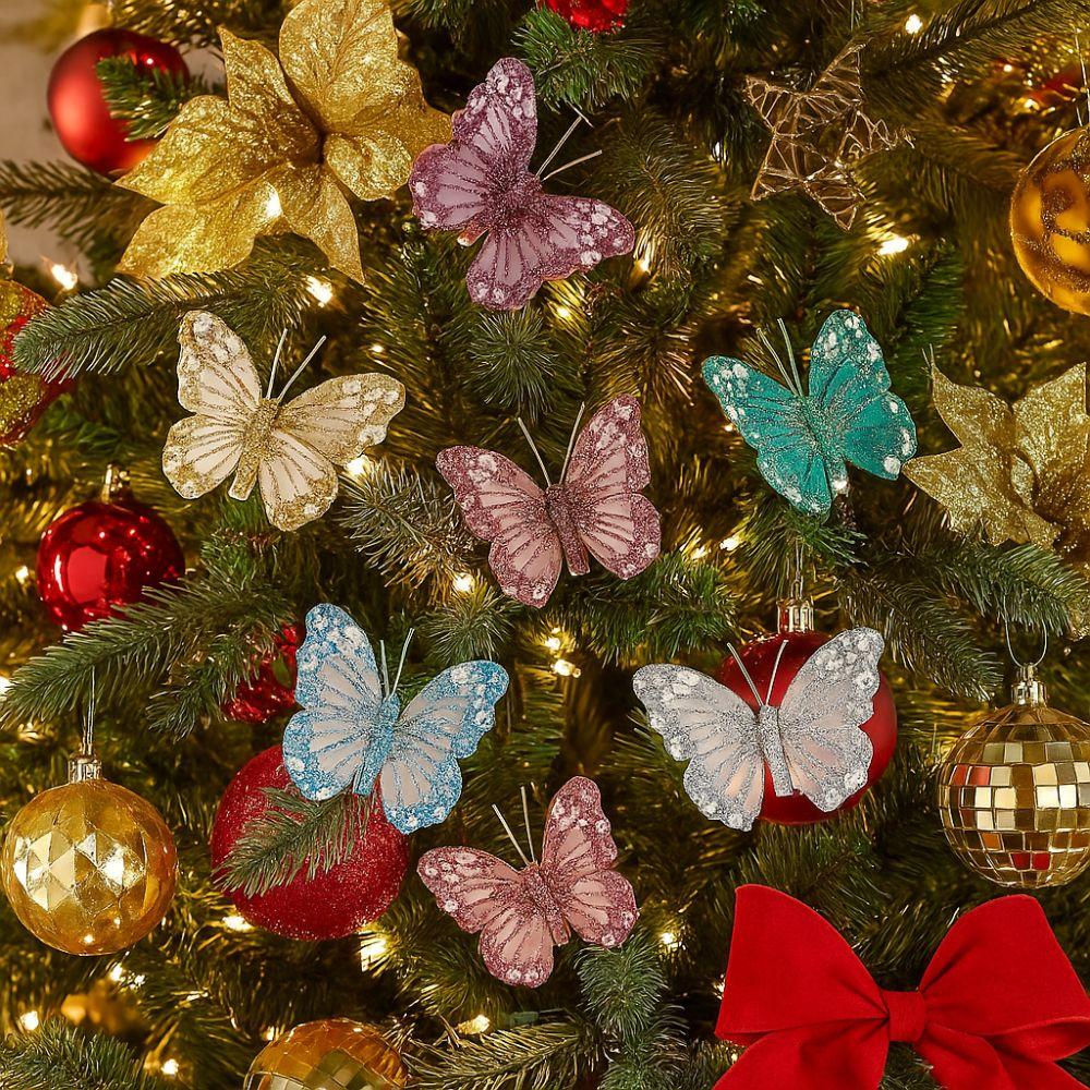 Artificial Christmas Tree Decorations Glitter Simulation Butterfly Xmas Tree Decor